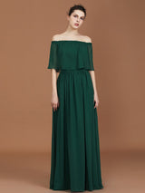 A-Line Charming Pleats Off-the-Shoulder Chiffon Bridesmaid Dress