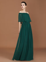 A-Line Charming Pleats Off-the-Shoulder Chiffon Bridesmaid Dress