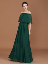 A-Line Charming Pleats Off-the-Shoulder Chiffon Bridesmaid Dress