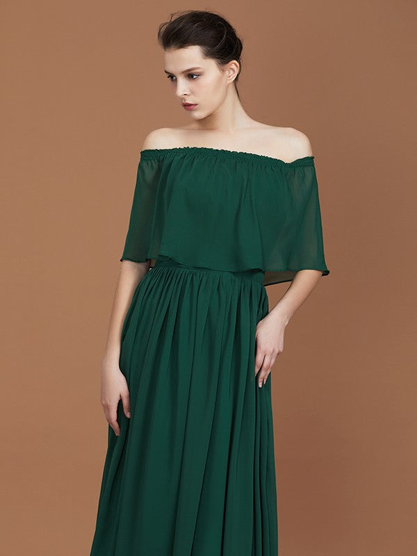 A-Line Charming Pleats Off-the-Shoulder Chiffon Bridesmaid Dress