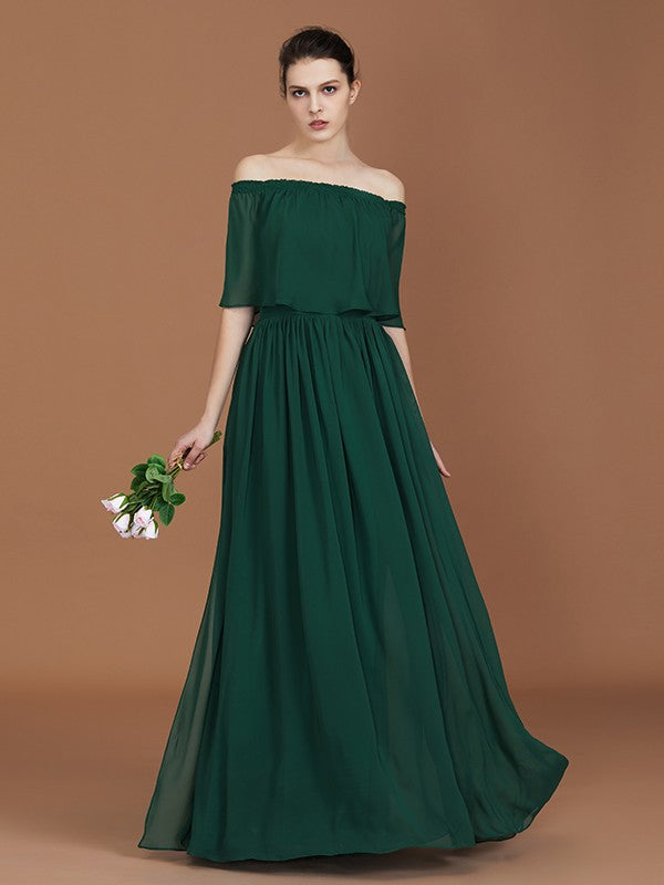 A-Line Charming Pleats Off-the-Shoulder Chiffon Bridesmaid Dress