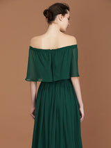 A-Line Charming Pleats Off-the-Shoulder Chiffon Bridesmaid Dress