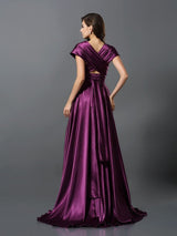 A-Line Charming Pleats Sleeveless Long Silk like Satin Bridesmaid Dresses