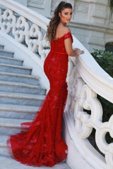 Charming Red Off-the-shoulder Mermaid Long Prom Dresses with Glitter-stylesnuggle