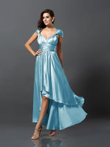 Charming Sleeveless High Low Silk like Satin Bridesmaid Dresses