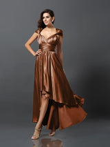 Charming Sleeveless High Low Silk like Satin Bridesmaid Dresses