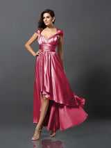 Charming Sleeveless High Low Silk like Satin Bridesmaid Dresses