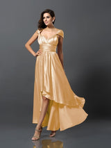 Charming Sleeveless High Low Silk like Satin Bridesmaid Dresses