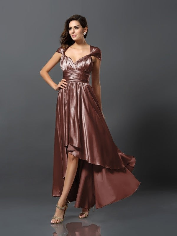 Charming Sleeveless High Low Silk like Satin Bridesmaid Dresses