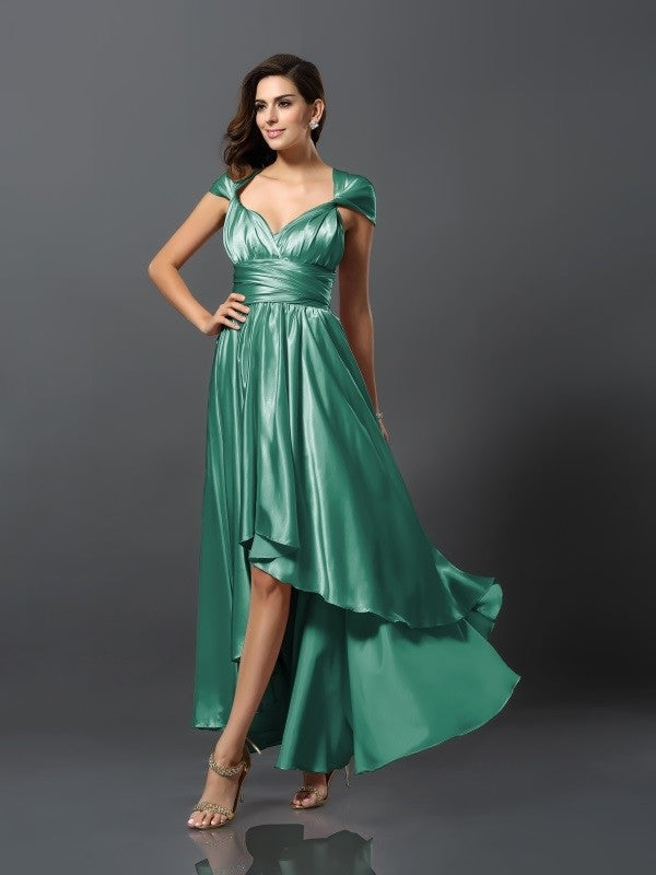 Charming Sleeveless High Low Silk like Satin Bridesmaid Dresses