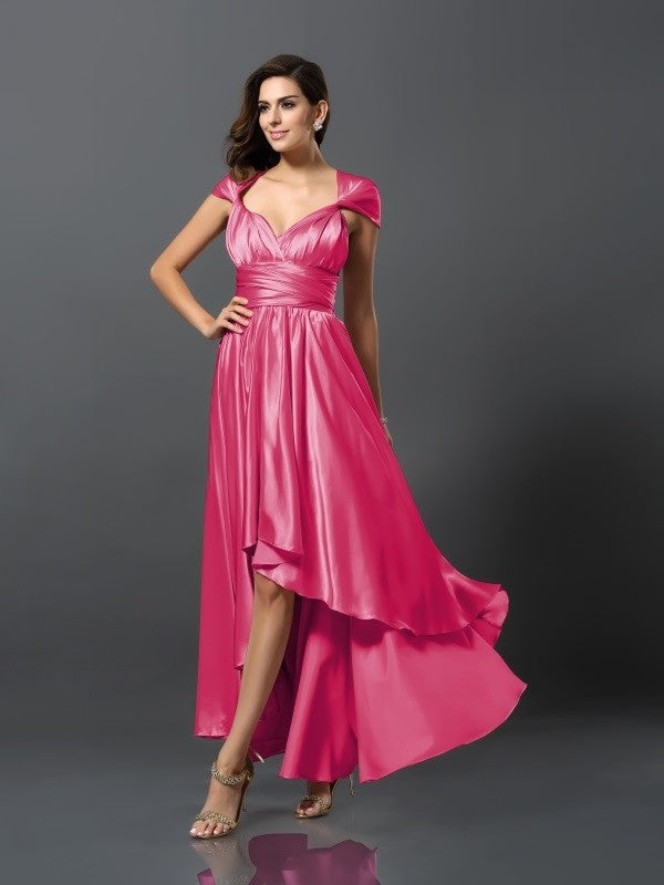 Charming Sleeveless High Low Silk like Satin Bridesmaid Dresses