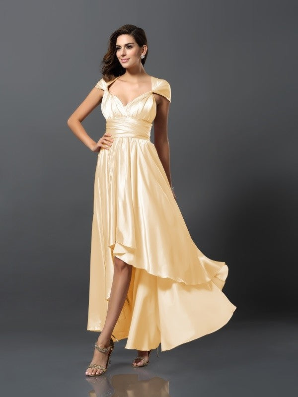 Charming Sleeveless High Low Silk like Satin Bridesmaid Dresses