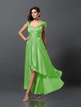 Charming Sleeveless High Low Silk like Satin Bridesmaid Dresses