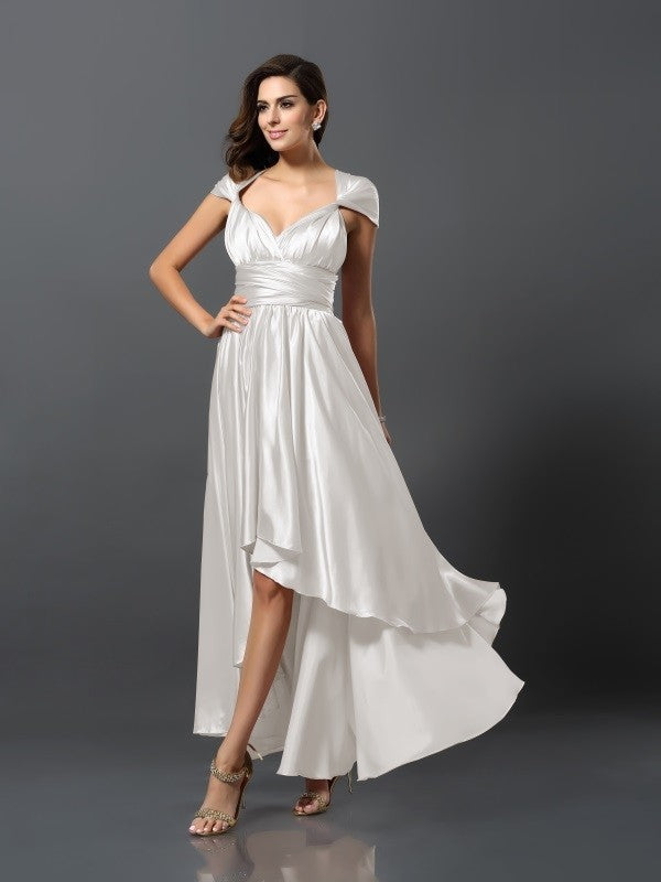 Charming Sleeveless High Low Silk like Satin Bridesmaid Dresses