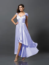 Charming Sleeveless High Low Silk like Satin Bridesmaid Dresses