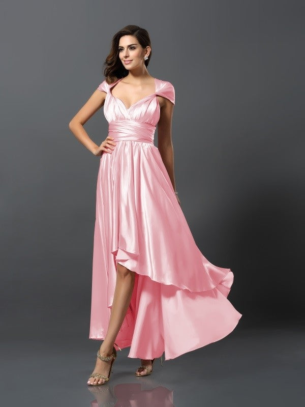 Charming Sleeveless High Low Silk like Satin Bridesmaid Dresses