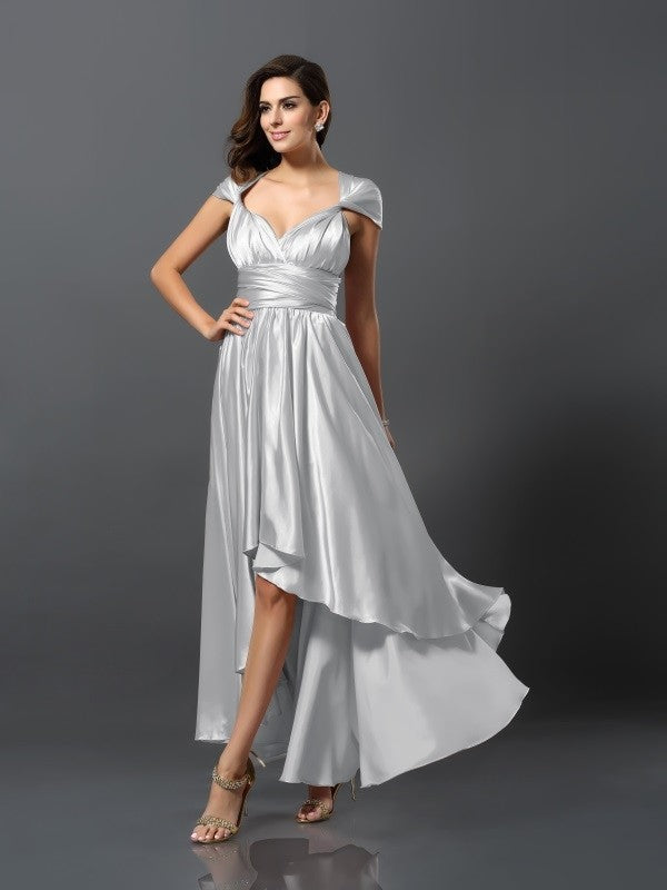 Charming Sleeveless High Low Silk like Satin Bridesmaid Dresses