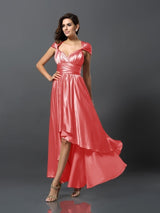 Charming Sleeveless High Low Silk like Satin Bridesmaid Dresses