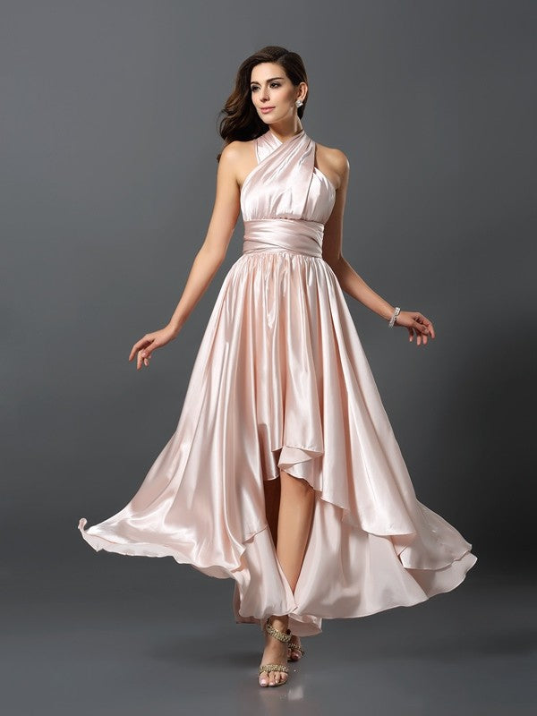 Charming Sleeveless High Low Silk like Satin Bridesmaid Dresses