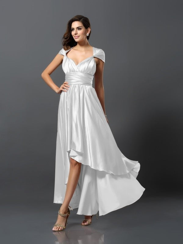 Charming Sleeveless High Low Silk like Satin Bridesmaid Dresses