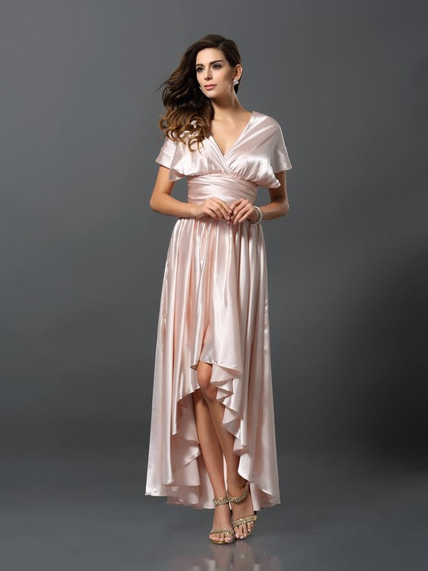 Charming Sleeveless High Low Silk like Satin Bridesmaid Dresses