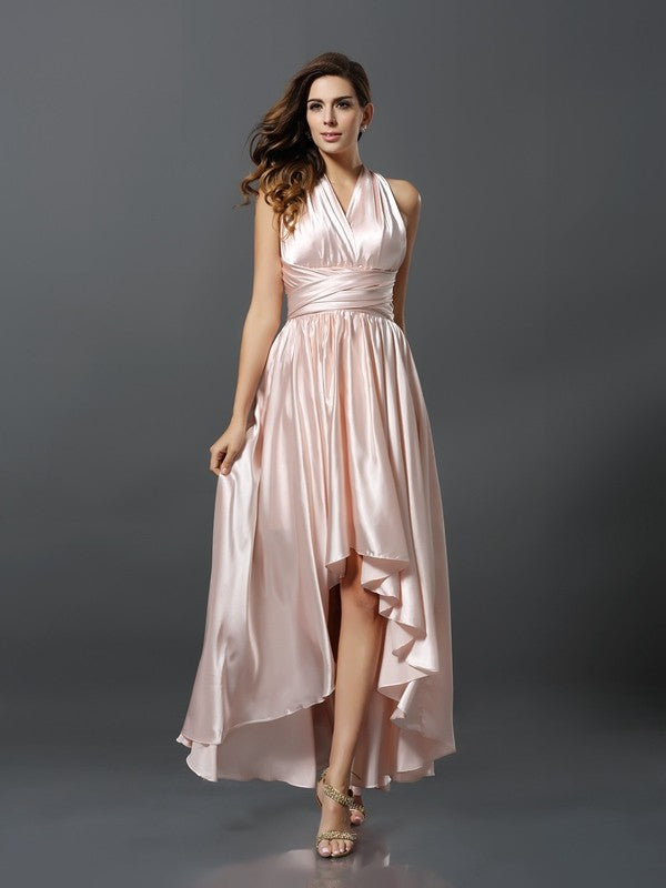 Charming Sleeveless High Low Silk like Satin Bridesmaid Dresses