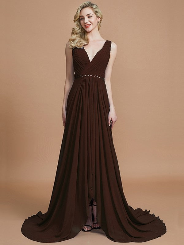 A-Line Charming Sleeveless V-neck Chiffon Bridesmaid Dresses