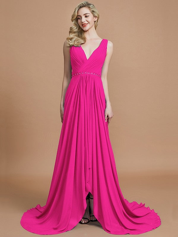 A-Line Charming Sleeveless V-neck Chiffon Bridesmaid Dresses