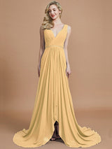 A-Line Charming Sleeveless V-neck Chiffon Bridesmaid Dresses