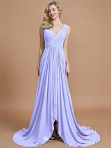 A-Line Charming Sleeveless V-neck Chiffon Bridesmaid Dresses