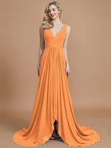 A-Line Charming Sleeveless V-neck Chiffon Bridesmaid Dresses