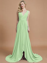 A-Line Charming Sleeveless V-neck Chiffon Bridesmaid Dresses