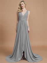 A-Line Charming Sleeveless V-neck Chiffon Bridesmaid Dresses