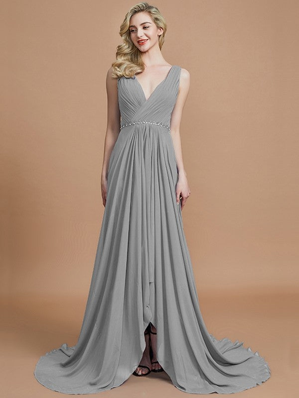 A-Line Charming Sleeveless V-neck Chiffon Bridesmaid Dresses