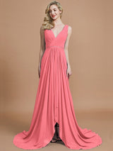 A-Line Charming Sleeveless V-neck Chiffon Bridesmaid Dresses