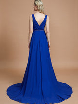 A-Line Charming Sleeveless V-neck Chiffon Bridesmaid Dresses