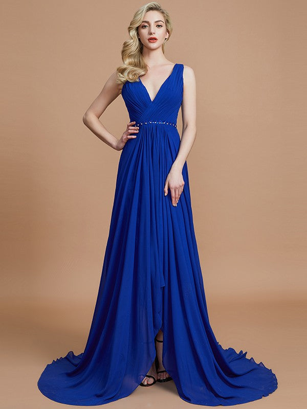 A-Line Charming Sleeveless V-neck Chiffon Bridesmaid Dresses