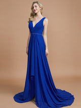 A-Line Charming Sleeveless V-neck Chiffon Bridesmaid Dresses