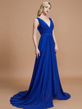 A-Line Charming Sleeveless V-neck Chiffon Bridesmaid Dresses