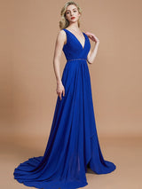 A-Line Charming Sleeveless V-neck Chiffon Bridesmaid Dresses