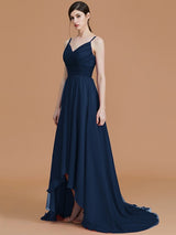 A-Line Charming Spaghetti Straps Sleeveless Asymmetrical Ruffles Chiffon Bridesmaid Dresses