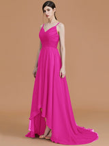 A-Line Charming Spaghetti Straps Sleeveless Asymmetrical Ruffles Chiffon Bridesmaid Dresses