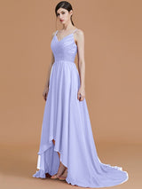 A-Line Charming Spaghetti Straps Sleeveless Asymmetrical Ruffles Chiffon Bridesmaid Dresses