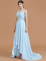 A-Line Charming Spaghetti Straps Sleeveless Asymmetrical Ruffles Chiffon Bridesmaid Dresses