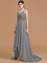 A-Line Charming Spaghetti Straps Sleeveless Asymmetrical Ruffles Chiffon Bridesmaid Dresses