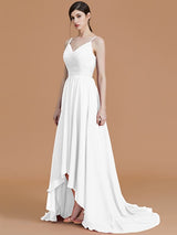 A-Line Charming Spaghetti Straps Sleeveless Asymmetrical Ruffles Chiffon Bridesmaid Dresses