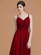 A-Line Charming Spaghetti Straps Sleeveless Asymmetrical Ruffles Chiffon Bridesmaid Dresses