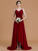 A-Line Charming Spaghetti Straps Sleeveless Asymmetrical Ruffles Chiffon Bridesmaid Dresses