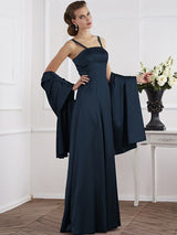 A-Line Charming Spaghetti Straps Sleeveless Beading Long Elastic Woven Satin Mother of the Bride Dresses