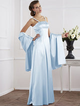 A-Line Charming Spaghetti Straps Sleeveless Beading Long Elastic Woven Satin Mother of the Bride Dresses